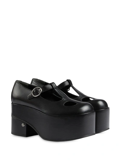 Shop Gucci Platform Leather Mary Janes In Black