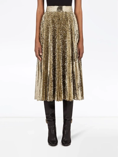 Shop Dolce & Gabbana Sequin Pleated Skirt In Gold