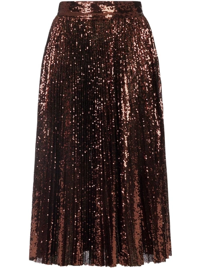 Shop Dolce & Gabbana Sequin Midi Plissé Skirt In Brown