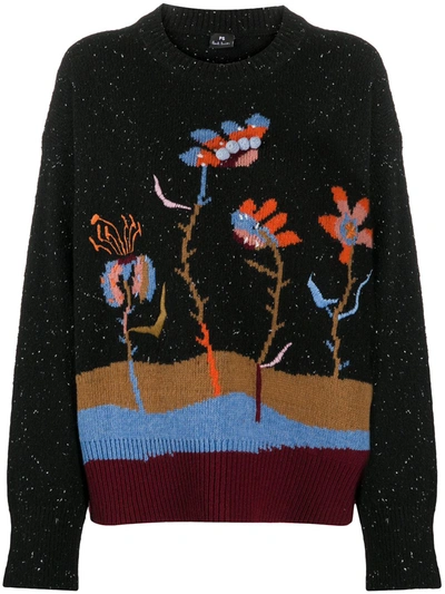 Shop Paul Smith Woodblock Floral Knit Jumper In Black