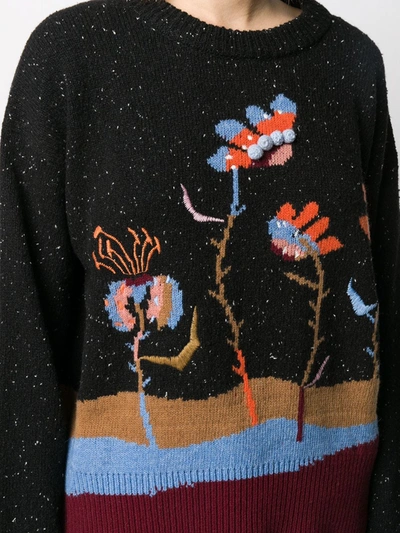 Shop Paul Smith Woodblock Floral Knit Jumper In Black