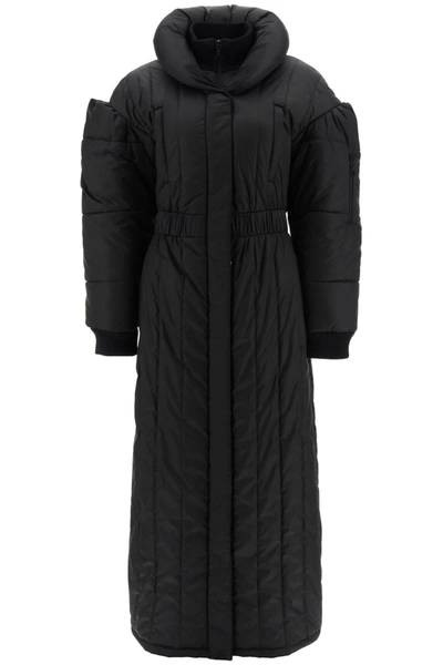 Shop Marine Serre Long Down Jacket In Black (black)