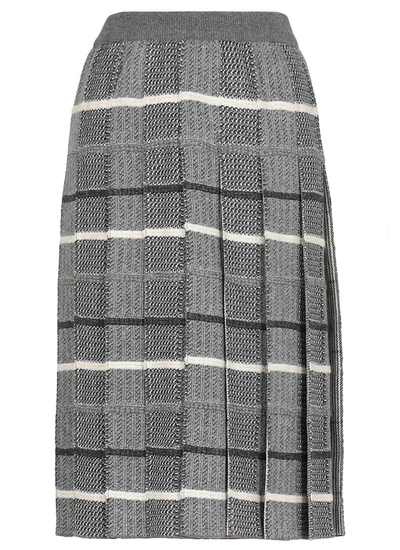Shop Thom Browne Check Jaquard Wool Skirt In Tonal Grey