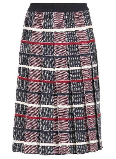 Shop Thom Browne Check Jaquard Wool Skirt In Rwbwht