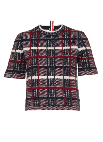 Shop Thom Browne Check Jaquard Wool Sweater In Rwbwht
