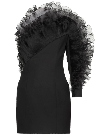 Shop Alexandre Vauthier Wool One Shoulder Mini Dress In Black