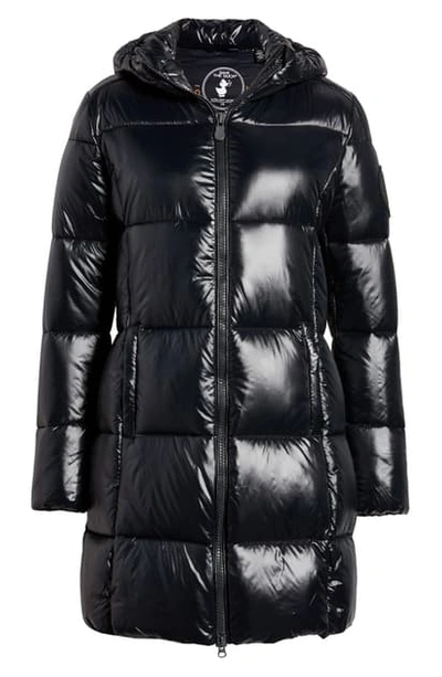 Shop Save The Duck Luck Long Puffer Coat In 01 Black