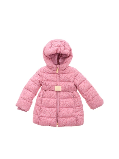 Shop Monnalisa Spotted Puffer Jacket In Pink