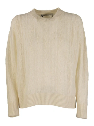 Shop Agnona Cable-knit Cashmere Blend Crewneck In Cream Color