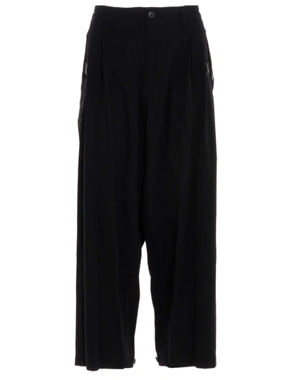 Shop Yohji Yamamoto Cropped Logo Pants In Black