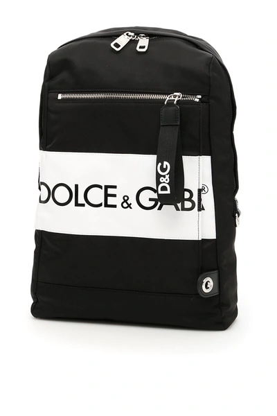 Shop Dolce & Gabbana Nylon Backpack With Logo Patch In Nero/nero