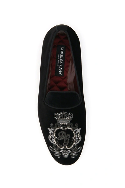 Shop Dolce & Gabbana Vaticano Velvet Slippers In Nero Canna Di Fucile