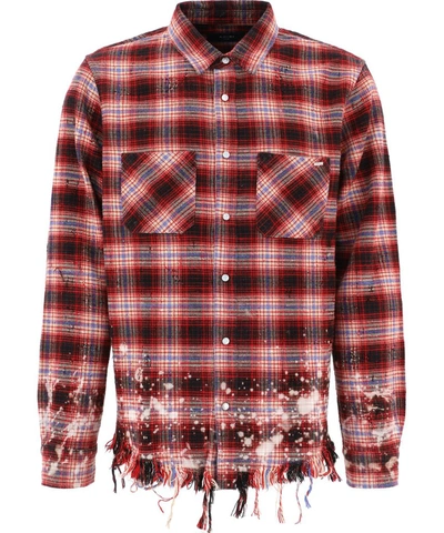 Shop Amiri Checked Frayed Flannel Shirt In Red