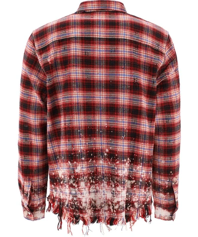 Shop Amiri Checked Frayed Flannel Shirt In Red