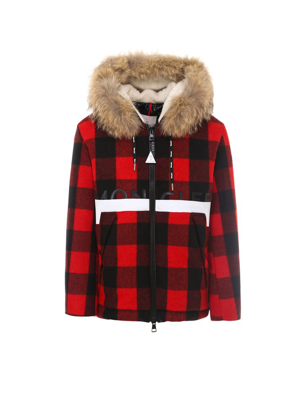 Moncler Checked Hooded Jacket In Red | ModeSens