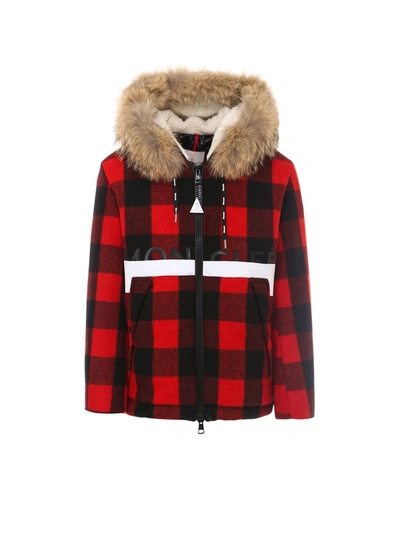 Shop Moncler Checked Hooded Jacket In Red