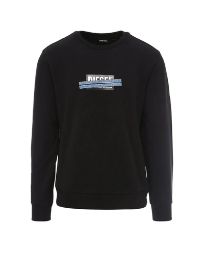 Shop Diesel Logo Denim Tape Print Sweatshirt In Black