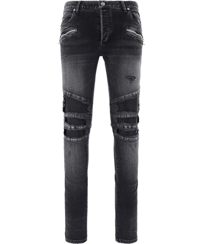 Shop Balmain Ripped Skinny Jeans In Black