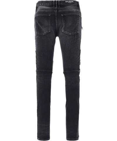 Shop Balmain Ripped Skinny Jeans In Black