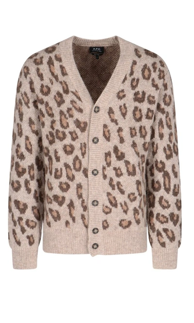 Shop A.p.c. Oscar Leopard Intarsia Cardigan In Multi