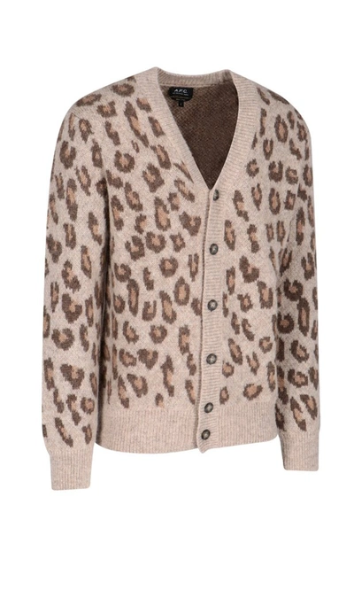 Shop A.p.c. Oscar Leopard Intarsia Cardigan In Multi