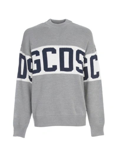 Shop Gcds Logo Band Knit Sweater In Grey
