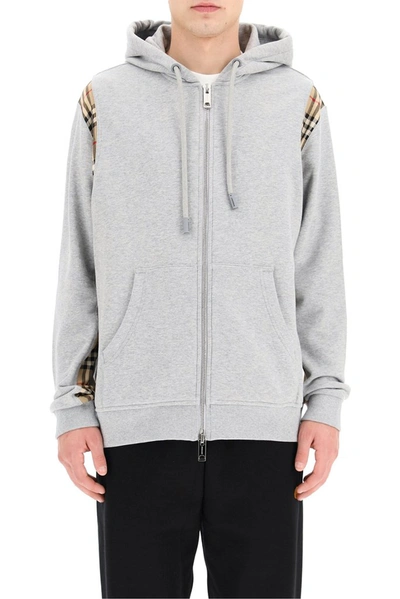 Shop Burberry Vintage Check Panel Hooded Sweatshirt In Grey