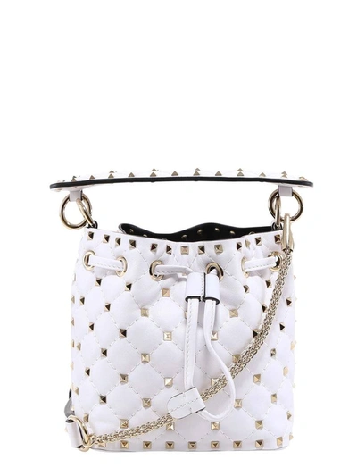 Shop Valentino Garavani Rockstud Spike Bucket Bag In White