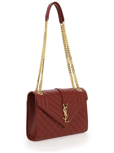 Shop Saint Laurent Matelassé Envelope Medium Shoulder Bag In Red