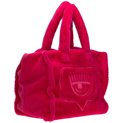 Shop Chiara Ferragni Eyelike Embroidered Eco Fur Tote Bag In Pink