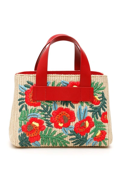 Shop Miu Miu Floral Embroidered Tote Bag In Multi