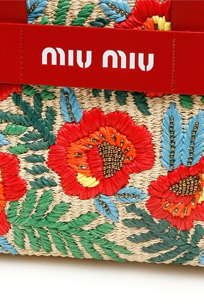 Shop Miu Miu Floral Embroidered Tote Bag In Multi