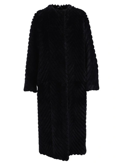 Shop Givenchy Chevron Shearling Coat In Black