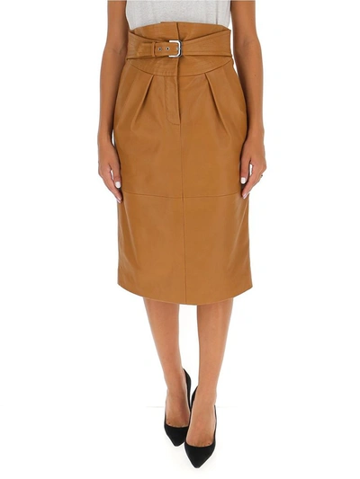 Shop Alberta Ferretti Belted Leather Skirt In Brown