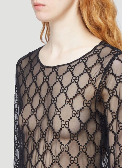 Shop Gucci Gg Embroidered Tulle Top In Black