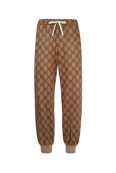 Shop Gucci Gg Drawstring Jogging Pants In Brown