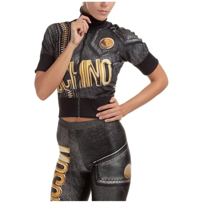 Shop Moschino Womens Macro Biker Printed Short Sleeve Jacket In Multi