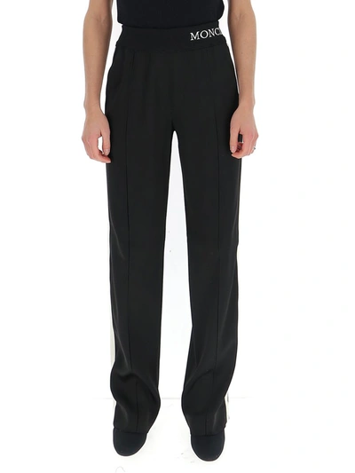 Shop Moncler Elasticated Side Band Trousers In Black