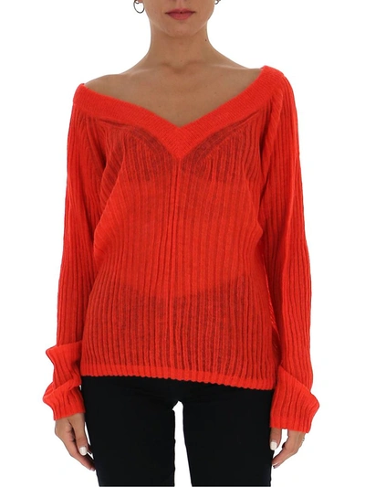 Shop Helmut Lang Double V Sweater In Red