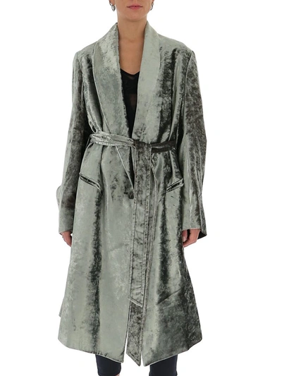 Shop Ann Demeulemeester Velvet Robe Coat In Green