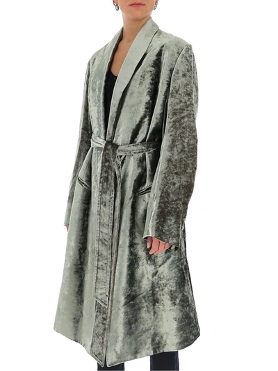 Shop Ann Demeulemeester Velvet Robe Coat In Green