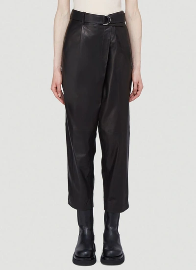 Shop Helmut Lang Wrap Over Leather Pants In Black
