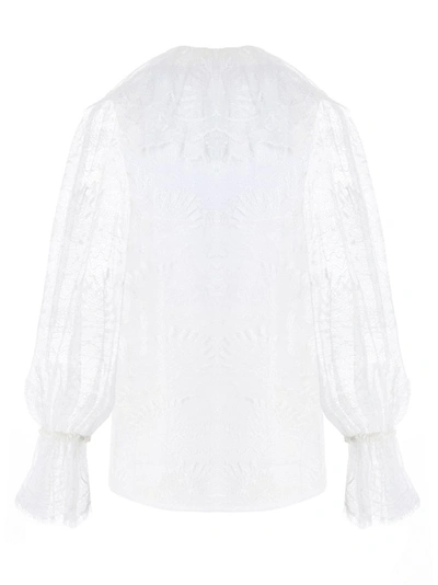 Shop Alberta Ferretti Pussybow Lace Blouse In White