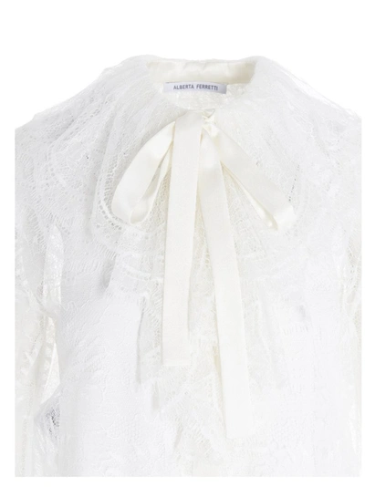 Shop Alberta Ferretti Pussybow Lace Blouse In White