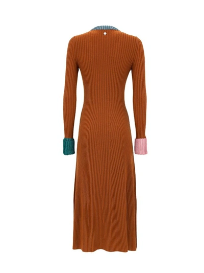 Shop Lanvin Ribbed Knit Crewneck Jumper Dress In Brown