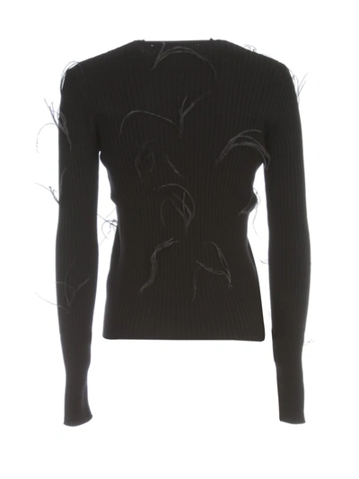 Shop Marques' Almeida Marques'almeida Crewneck Feather Trim Jumper In Black