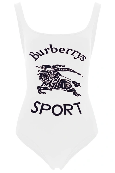 Shop Burberry Logo Print Swimsuit In White