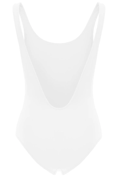 Shop Burberry Logo Print Swimsuit In White