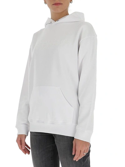 Shop Givenchy Embellished Logo Hoodie In White