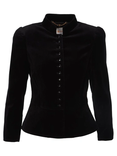 Shop Tory Burch High Neck Velvet Jacket In Black